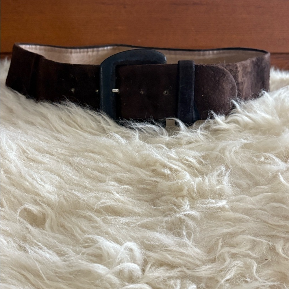 Wide Dark Brown Suede Belt